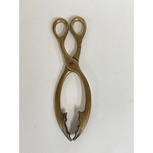 Solid Brass Antique Vintage Fireplace Tool Coal Log Claw Tongs 8"